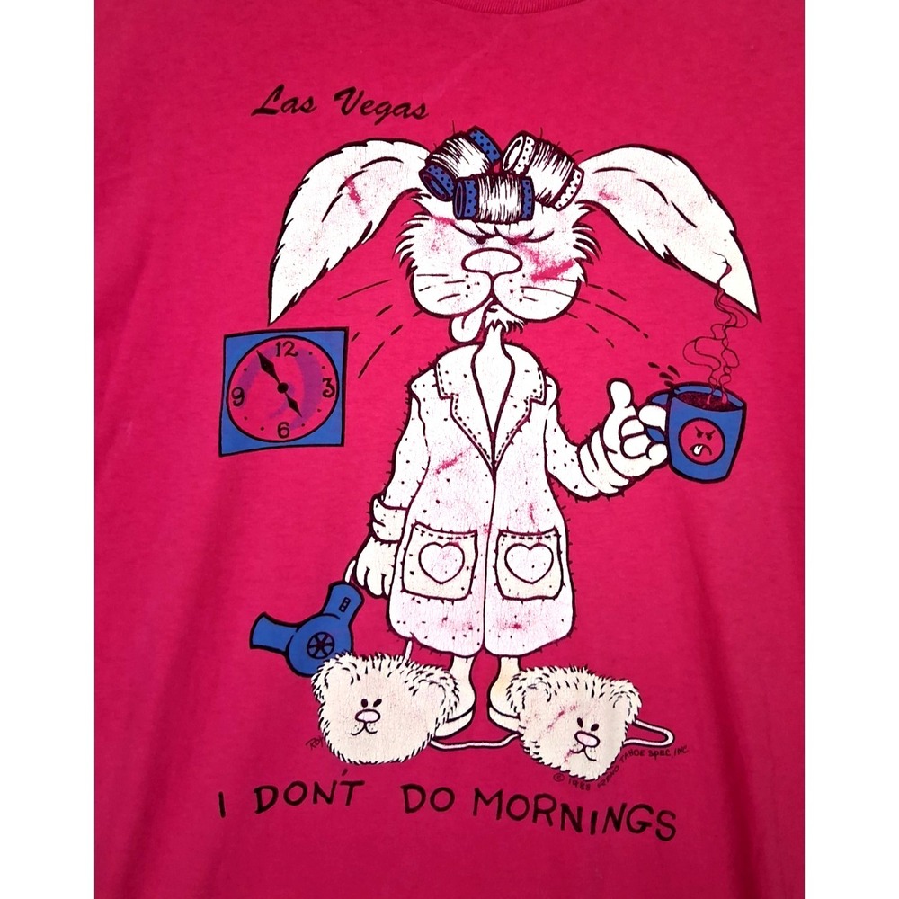 VTG Womens Nightgown 2XL Pink I Dont Do Mornings 1988 80s Anvil USA‎ Made